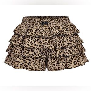 NWT Cheetah Elastic Waist Bow Knot Tiered Layer Ruffle Mini Skort Size 2XL